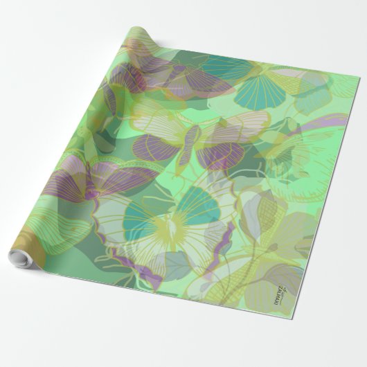 Chic Gold Butterfly Pistachio Violet Geschenkpapier (Ungerollt)