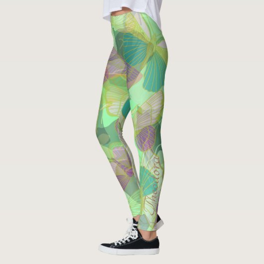 Chic Gold Butterfly Pistachio Violet Leggings (Links)