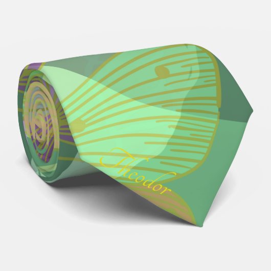 Chic Gold Butterfly Pistachio Violet Muster Krawatte (Gerollt)