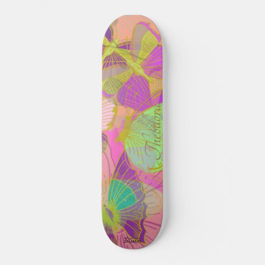 Chic Gold Butterfly Türkis Violet Muster Skateboard (Vorderseite)