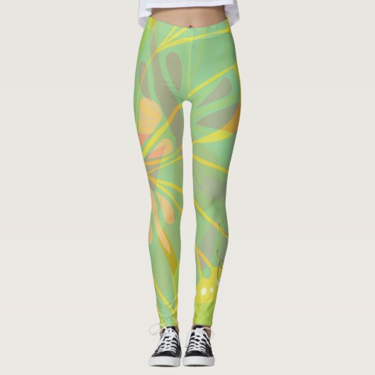 Chic Gold Butterfly Yellow Blue Leggings (Vorderseite)
