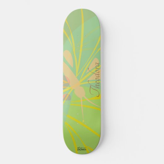Chic Gold Butterfly Yellow Blue Skateboard (Vorderseite)