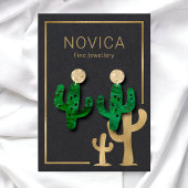 Chic Gold Cactus on Black Earring Display Card Visitenkarte