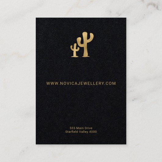 Chic Gold Cactus on Black Earring Display Card Visitenkarte (Rückseite)