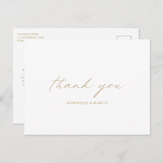Chic Gold Calligraphy Elegant Wedding Vielen Dank Postkarte (Vorne/Hinten)