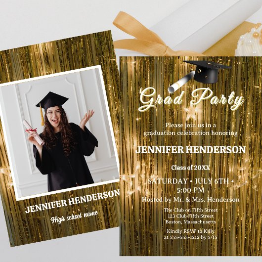 Chic Gold Calligraphy Graduation Party 2025 Einladung