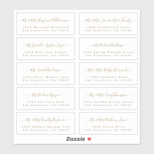 Chic Gold Calligraphy Wedding Guest Address Labels (Blatt)