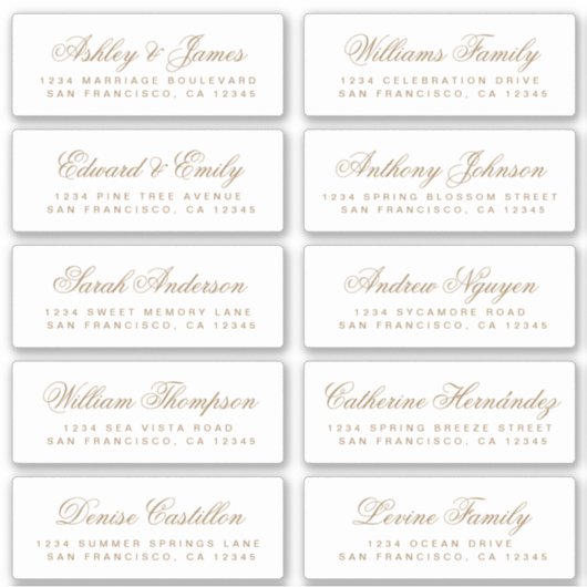 Chic Gold Calligraphy Wedding Guest Address Labels (Vorderseite)