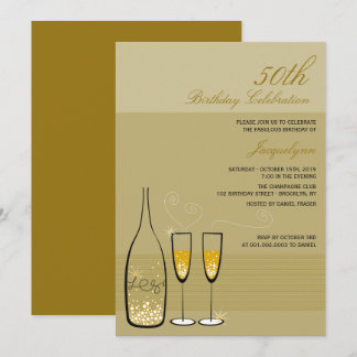 Chic Gold Champagne Milestone 50. Geburtstagsparty Einladung