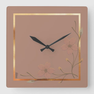 Chic Gold Chocolate Abstrakte Blumenrahmen Quadratische Wanduhr