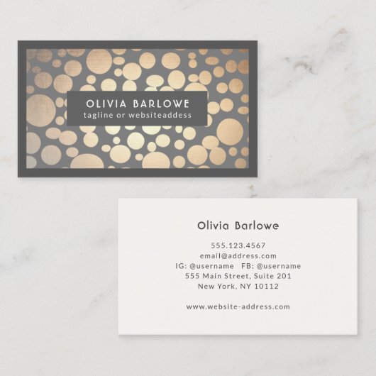 Chic Gold Circles Gray Trendy Designer Visitenkarte (Vorne/Hinten)