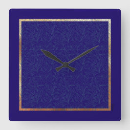 Chic Gold Cobalt Abstrakte Blumenrahmen Quadratische Wanduhr