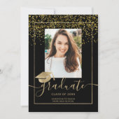 Chic gold confetti Abschluss Einladung (Vorderseite)