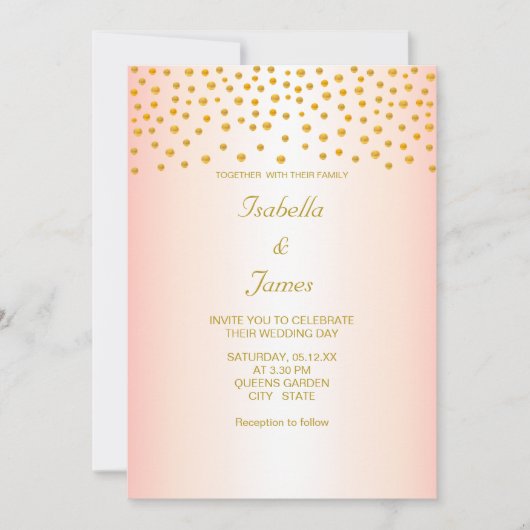Chic Gold Confetti auf Black & Rose Gold Einladung (Vorderseite)
