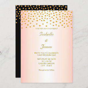 Chic Gold Confetti auf Black & Rose Gold Einladung