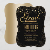 Chic Gold Confetti Dots Abschluss Ankündigung (Vorne/Hinten)