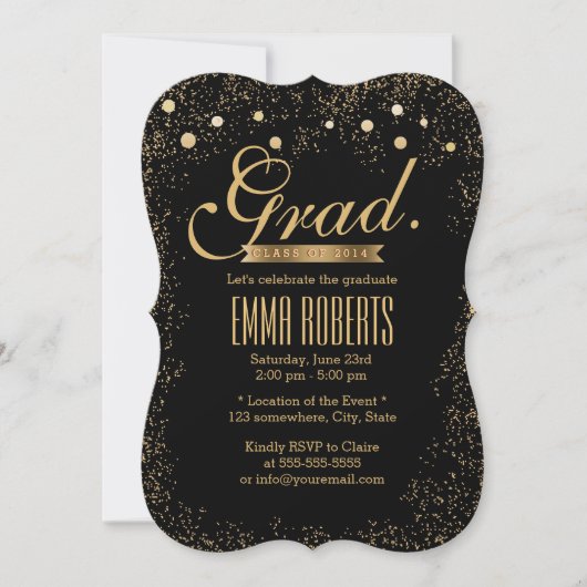 Chic Gold Confetti Dots Abschluss Ankündigung (Vorderseite)