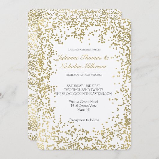 Chic Gold Confetti Glam Wedding Einladung (Vorne/Hinten)