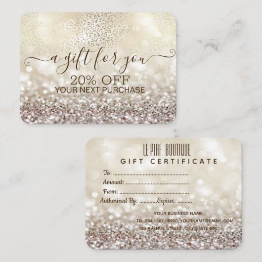 Chic Gold Confetti, Glitzer Bokeh Rabattkarte (Vorne/Hinten)