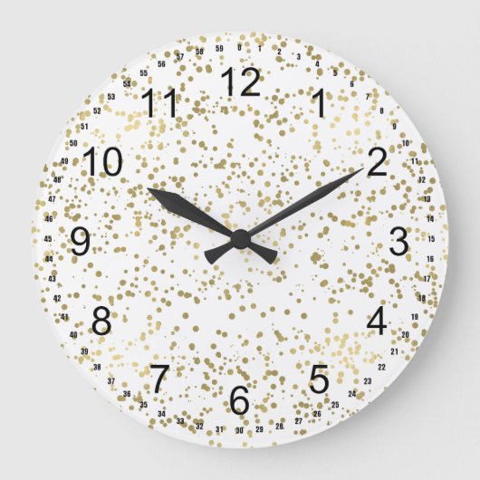 Chic Gold Confetti Große Wanduhr (Vorderseite)