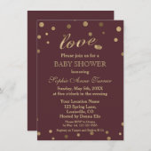 Chic Gold Confetti Liebe Burgundy Babydusche Einladung (Vorne/Hinten)