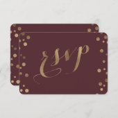 Chic Gold Confetti Liebe Burgundy Wedding RSVP (Vorne/Hinten)