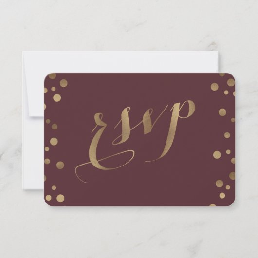 Chic Gold Confetti Liebe Burgundy Wedding RSVP (Vorderseite)