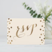 Chic Gold Confetti Liebe Champagne Wedding RSVP (Stehend Vorderseite)