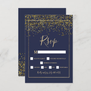 Chic gold confetti marineblaue Typografie uAwg RSVP Karte