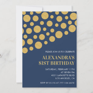 Chic Gold Confetti Navy Blue 81. Geburtstag Einladung