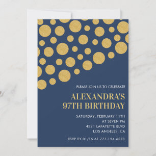 Chic Gold Confetti Navy Blue 97. Geburtstag Einladung