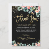 Chic Gold Coral Floral Surprise Retirement Party Dankeskarte (Vorderseite)