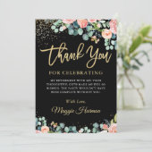 Chic Gold Coral Floral Surprise Retirement Party Dankeskarte (Stehend Vorderseite)