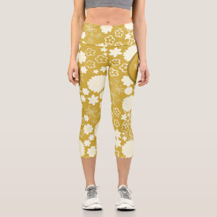 CHIC GOLD CREAM BLUME MONOGRAM CAPRI LEGGINGS