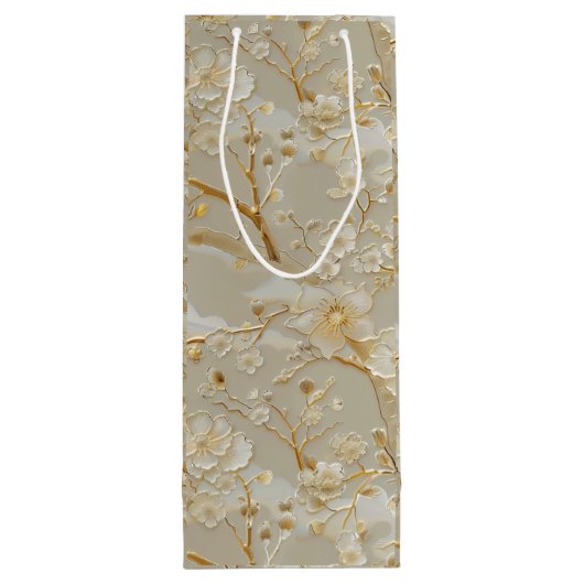 Chic gold cream floral geschenktüte für weinflaschen (Rückseite)