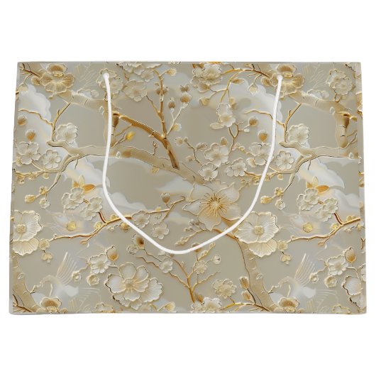 Chic gold cream floral große geschenktüte (Vorderseite)