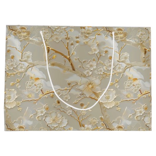 Chic gold cream floral große geschenktüte (Rückseite)