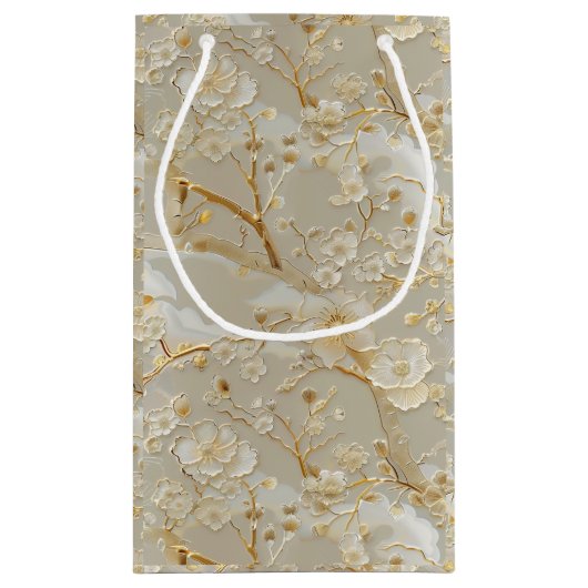Chic gold cream floral kleine geschenktüte (Rückseite)