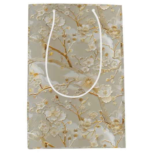 Chic gold cream floral mittlere geschenktüte (Vorderseite)