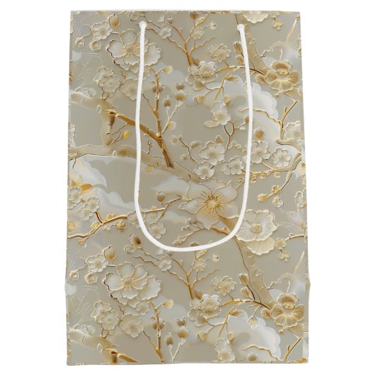 Chic gold cream floral mittlere geschenktüte (Rückseite)