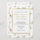 Chic Gold Cream White Butterflies Wedding Einladung (Vorne/Hinten)