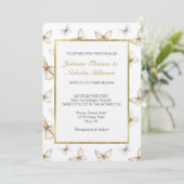 Chic Gold Cream White Butterflies Wedding Einladung (Stehend Vorderseite)