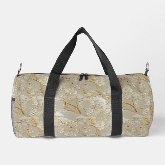Chic Gold Creme Blumenmuster Duffle Bag (Rückseite)