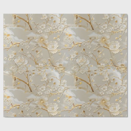 Chic Gold Creme Blumenmuster Geschenkpapier (Flach)