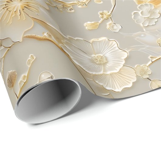 Chic Gold Creme Blumenmuster Geschenkpapier (Rolleneckpunkt)