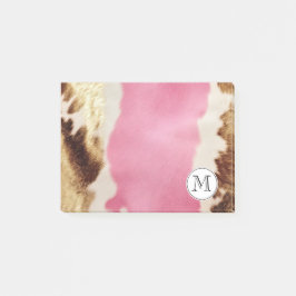 Chic Gold Creme Pink Cowgirl Cowhide Monogram Post-it Klebezettel