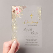 Chic Gold Cross Taufen Gold Glitzer Boho Blume Acryleinladungen (Insitu (Handheld))