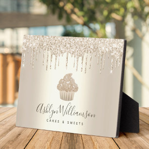 Chic Gold Cupcake Glitzer Tropfen Bäckerei Kondito Fotoplatte
