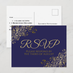 Chic Gold Curls & Wirbel auf RSVP für Hochzeiten v Postkarte