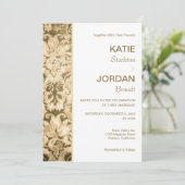 Chic Gold Damask Einladung (Stehend Vorderseite)